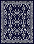 Classic Dark Navy White Floral Pattern Rug