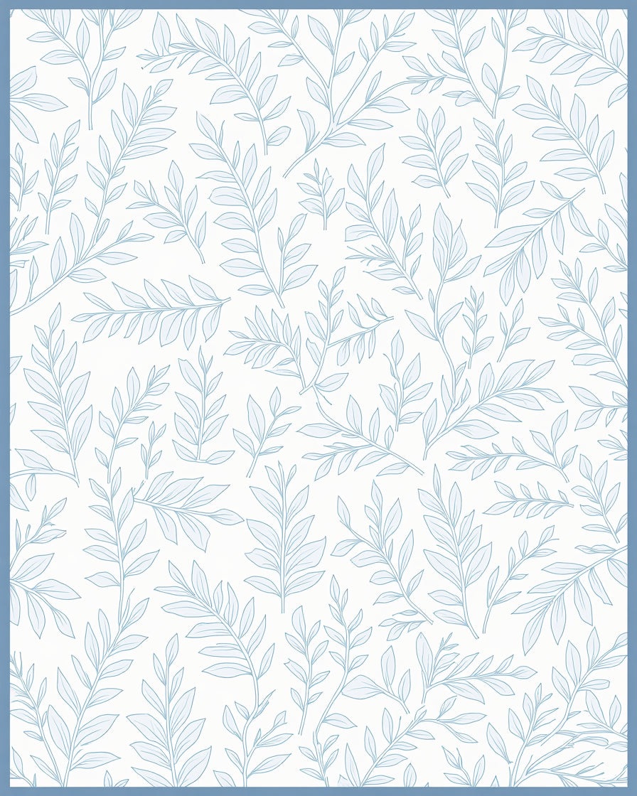 Pale Blue Botanical Branch Pattern Rug