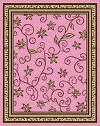 Pink Floral Swirl Lace Trim Rug
