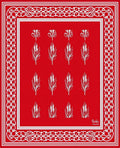 Red Feather Pattern With Boho Border Rug