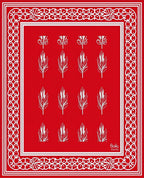 Red Feather Pattern With Boho Border Rug