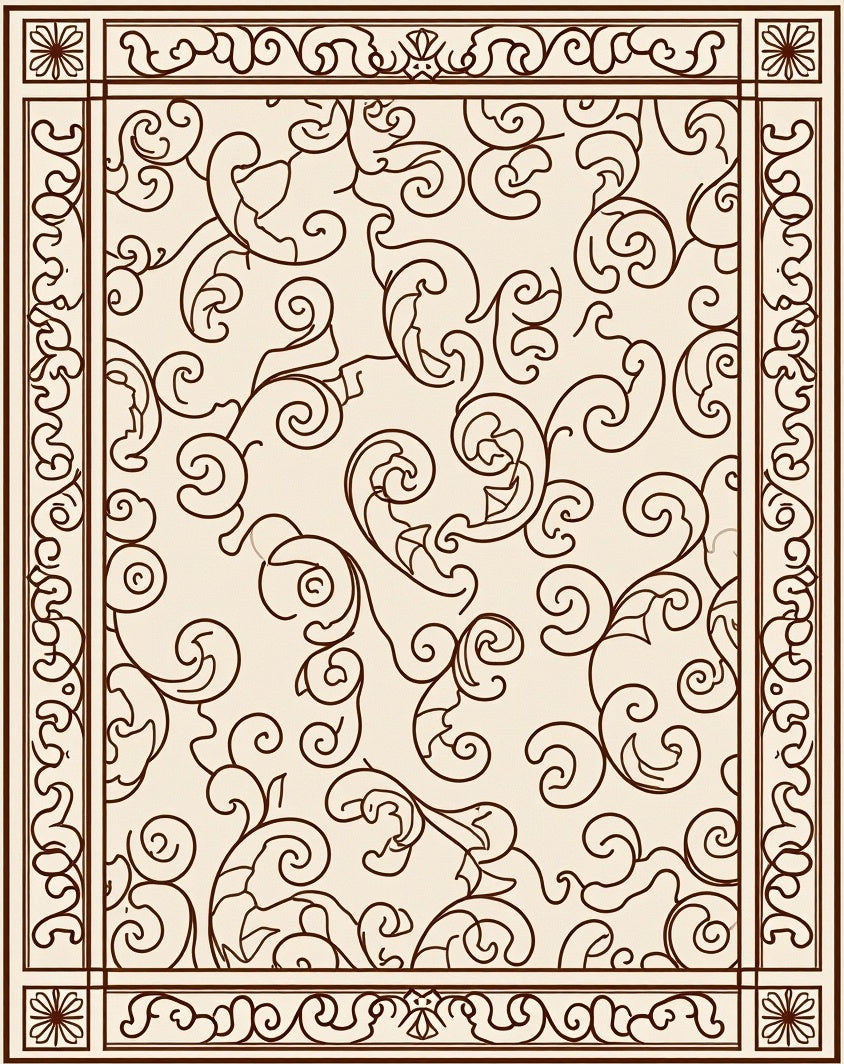 Elegant Scrollwork Cream Brown Pattern Rug