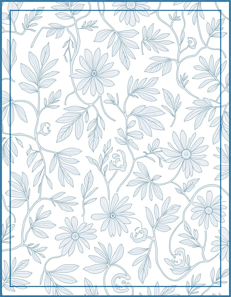 Delicate Blue Floral Vine Pattern Rug