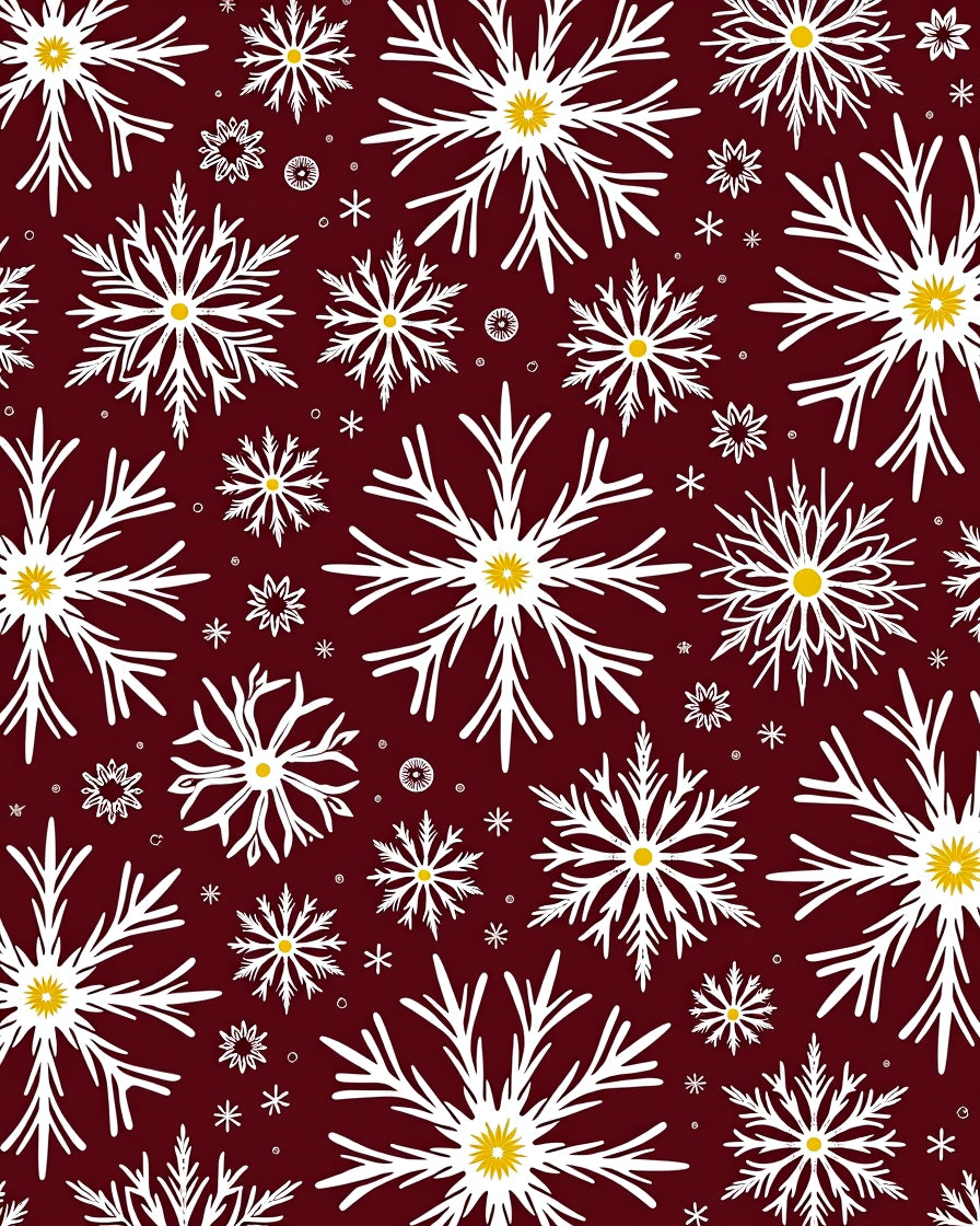 Burgundy White Golden Snowflakes Scatter Rug