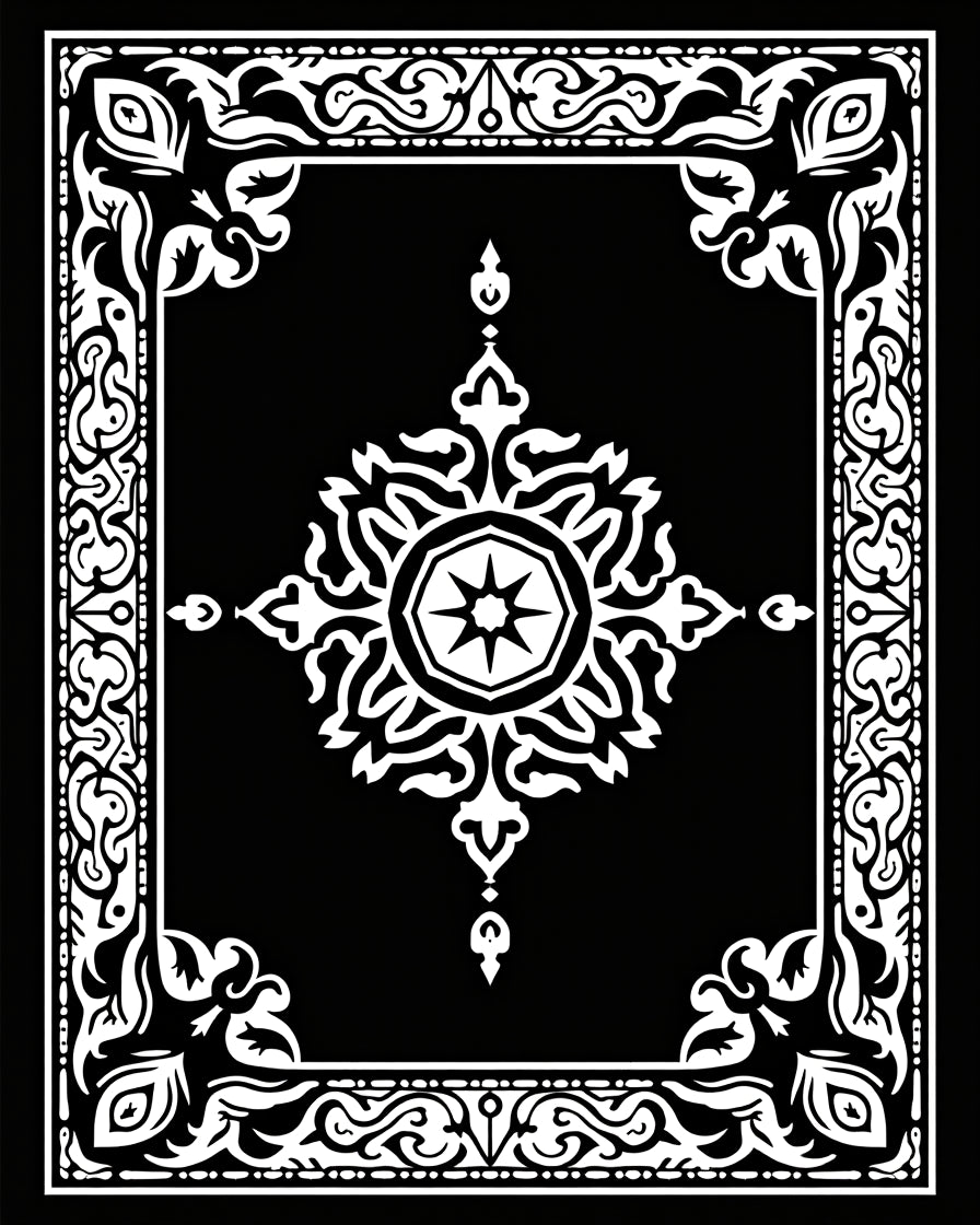 Classic Black White Ornamental Pattern Rug