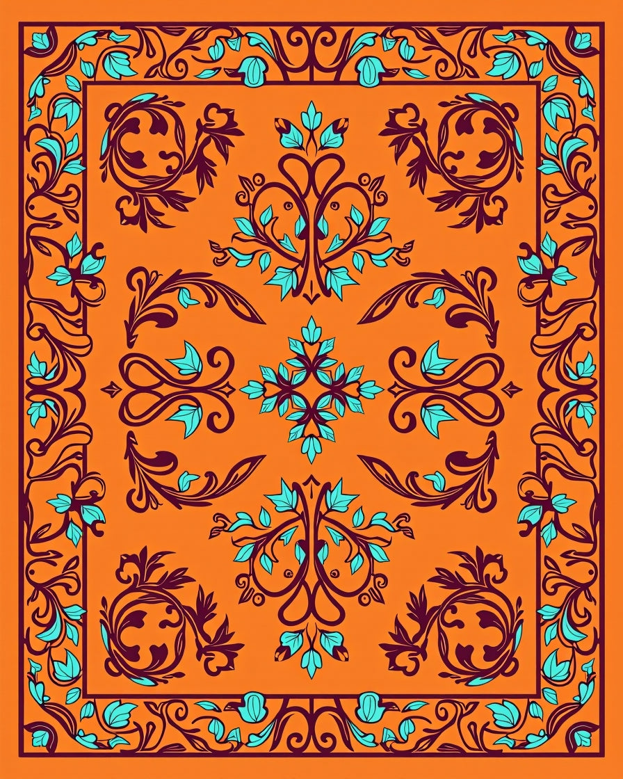 Ornate Floral Vine Pattern Rug