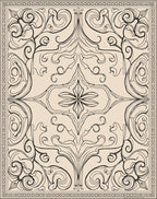Elegant Black Line Art Floral Rug