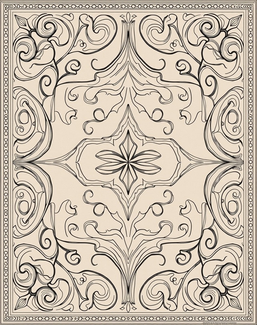 Elegant Black Line Art Floral Rug