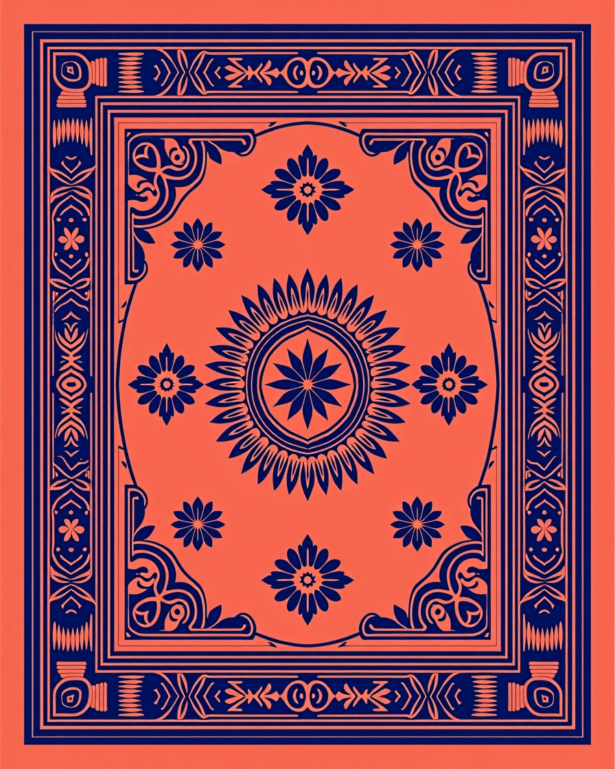 Orange And Blue Floral Pattern Rug