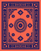 Orange And Blue Floral Pattern Rug