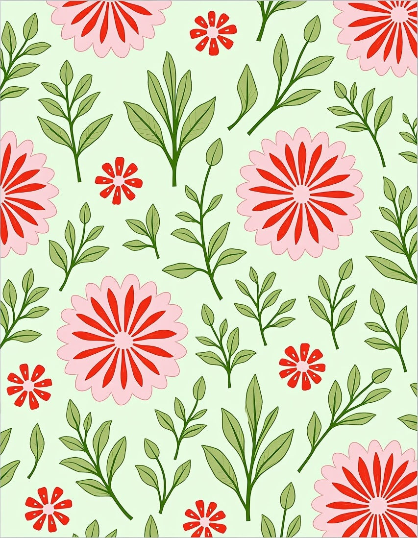 Pink Red Blooming Floral Leaf Pattern Rug