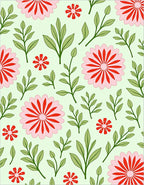 Pink Red Blooming Floral Leaf Pattern Rug