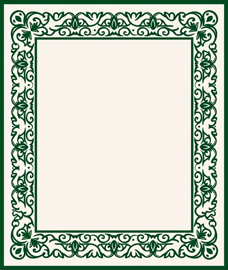 Ornate Green Floral Scroll Border Rug