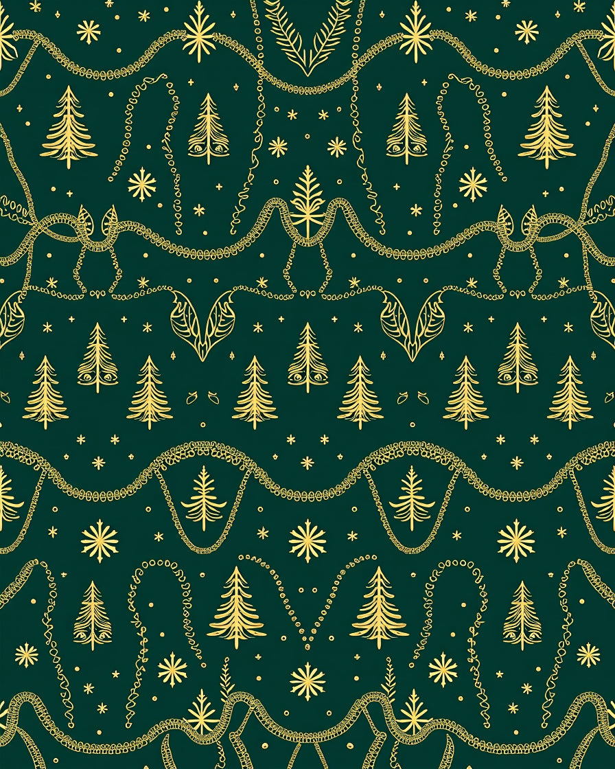 Golden Christmas Trees Garland Rug
