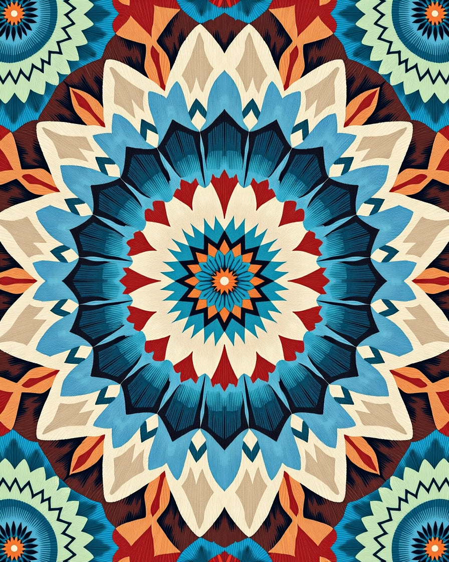 Bold Mandala Inspired Floral Design Rug