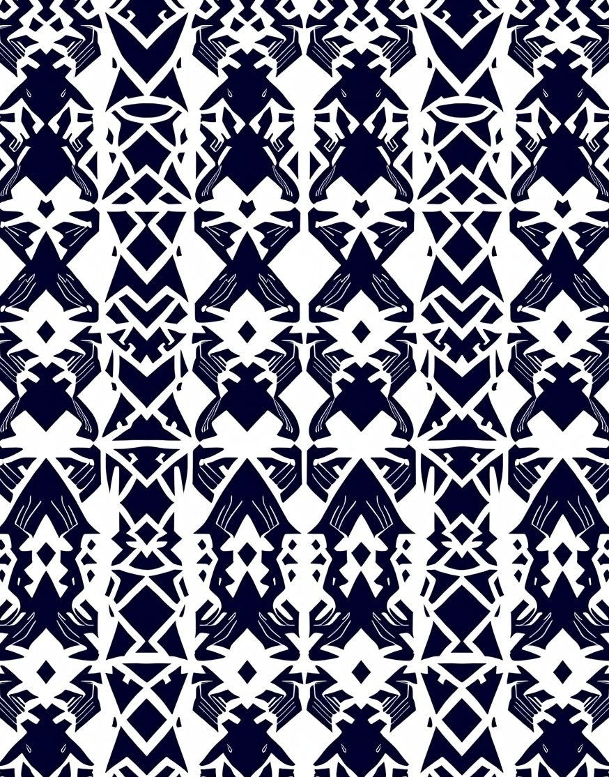 Dark Navy White Abstract Geometric Design Rug
