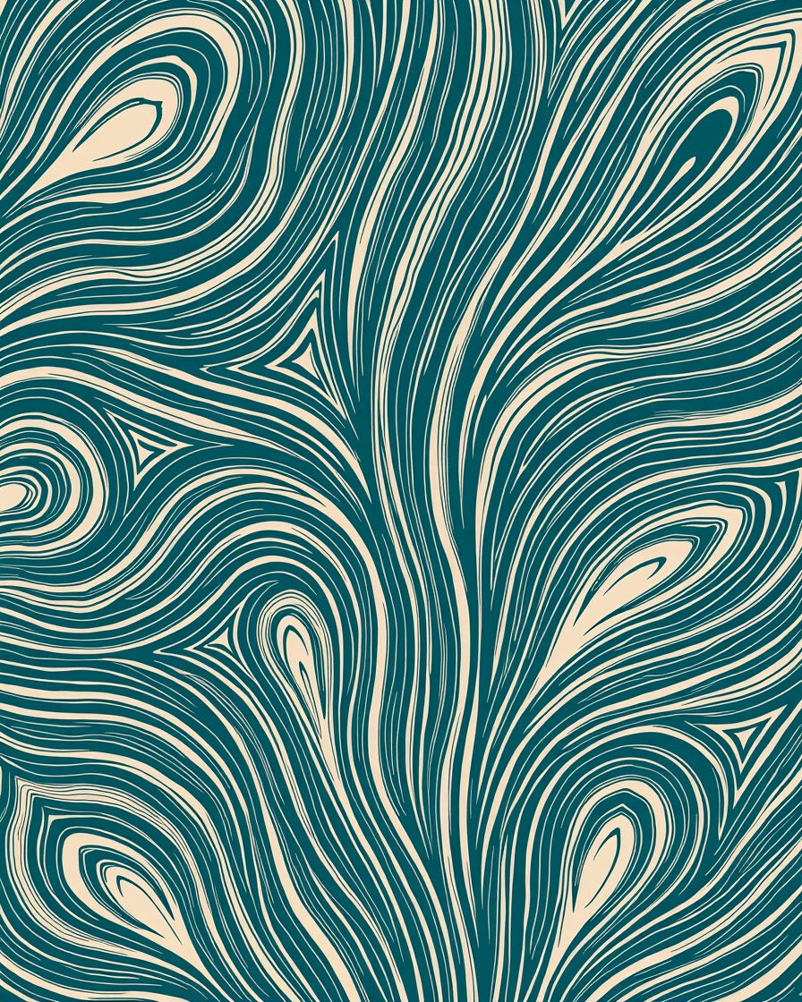 Teal and Cream Flowing Lines Design Rug