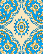 Ornate Blue Gold Floral Medallion Design Rug