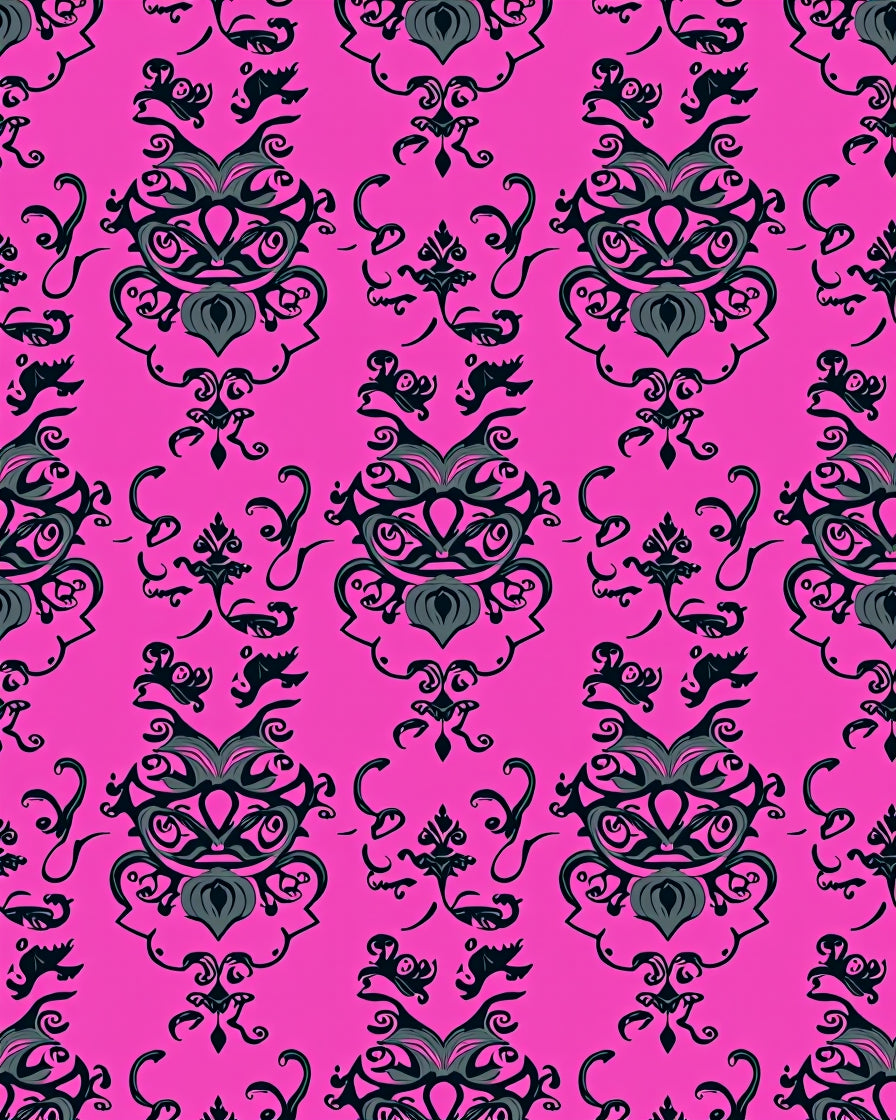 Ornate Black Pink Floral Design Rug