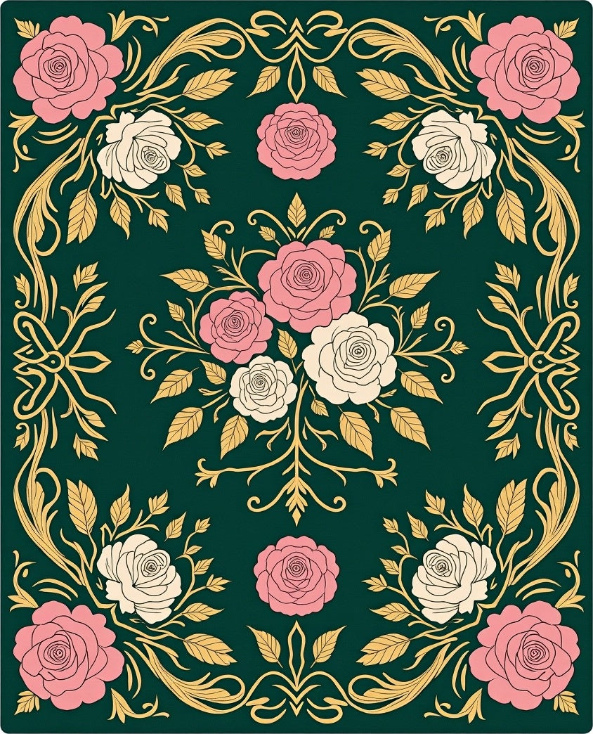 Elegant Rose Scrollwork Pattern Rug