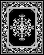 Ornate Floral Border Black White Rug