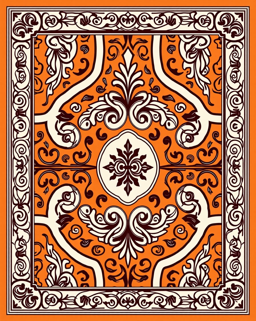 Orange Cream Symmetric Floral Pattern Rug