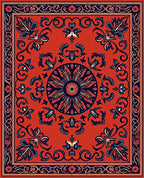 Ornate Floral Scrollwork Red Rug
