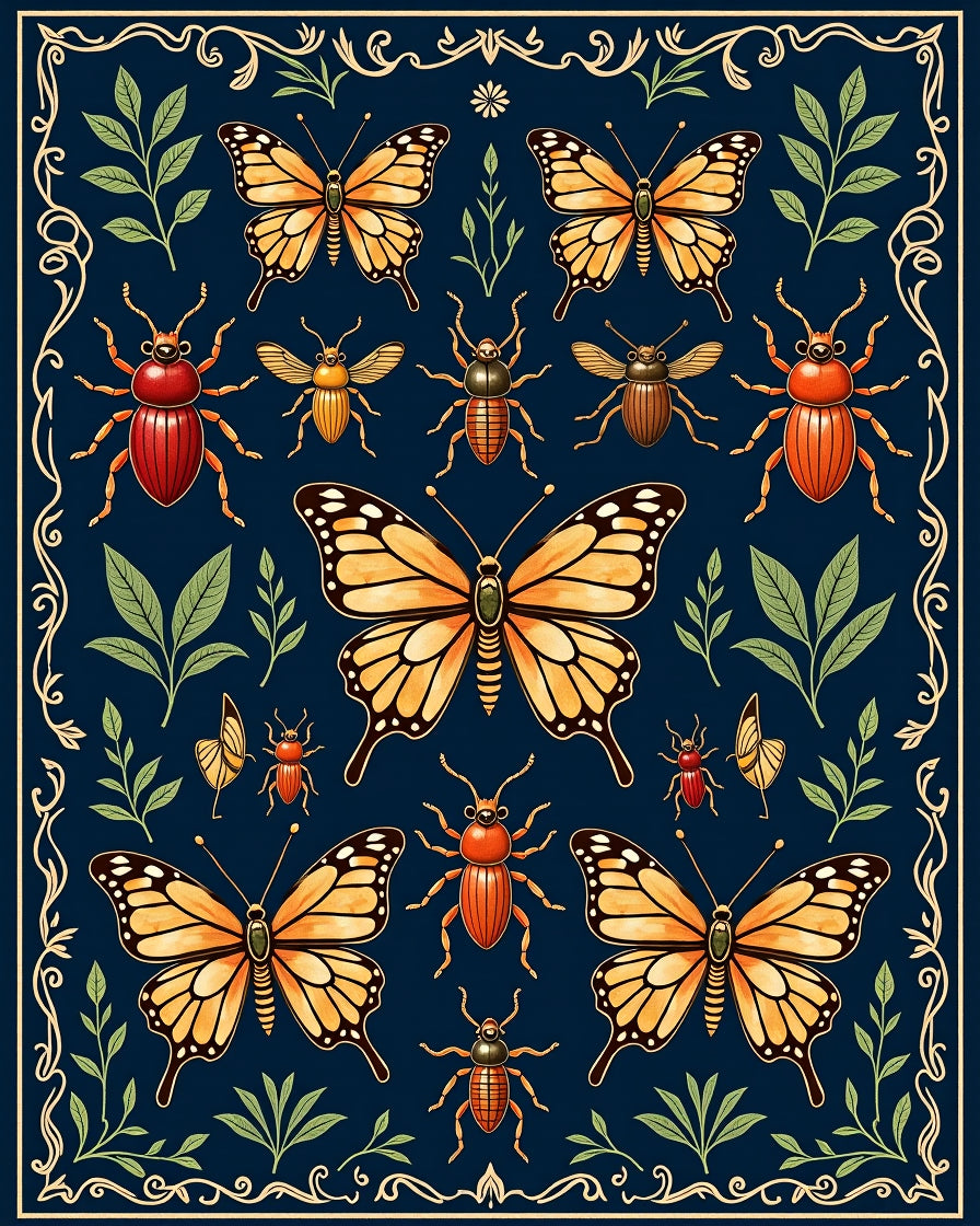 Orange Butterfly Insect Garden Pattern Rug