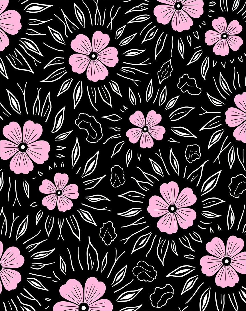 Pink Blossom Starburst Silhouette Pattern Rug