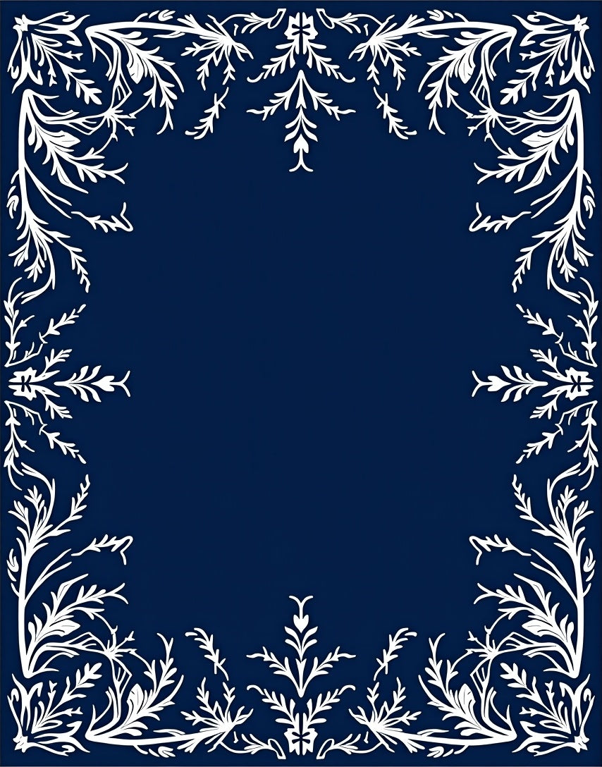 Deep Blue White Floral Border Rug