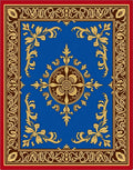 Ornate Blue Gold Floral Border Rug