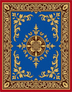 Ornate Blue Gold Floral Border Rug