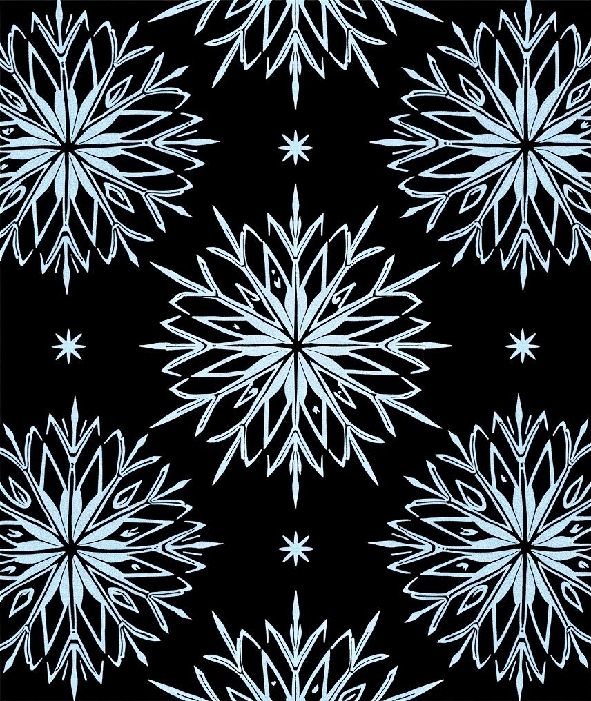 Light Blue Snowflake Black Starburst Rug