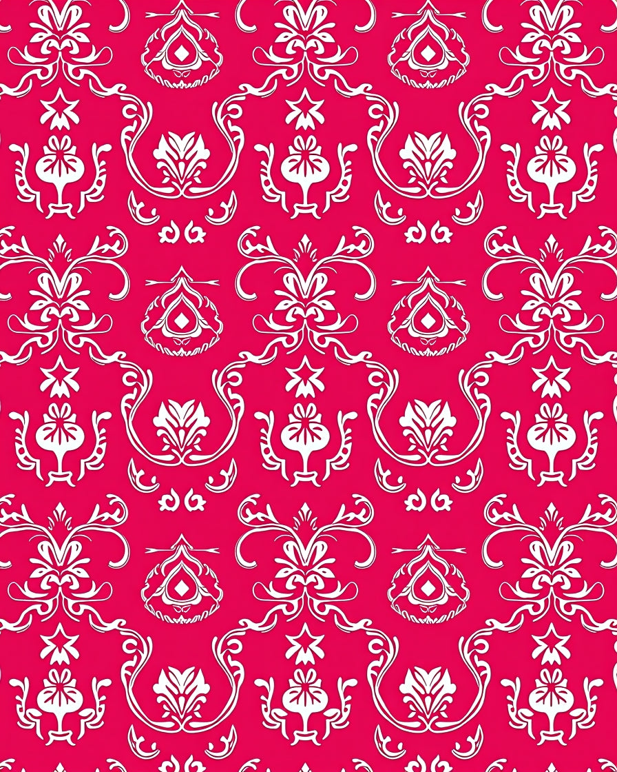 Elaborate Floral Damask Red White Rug