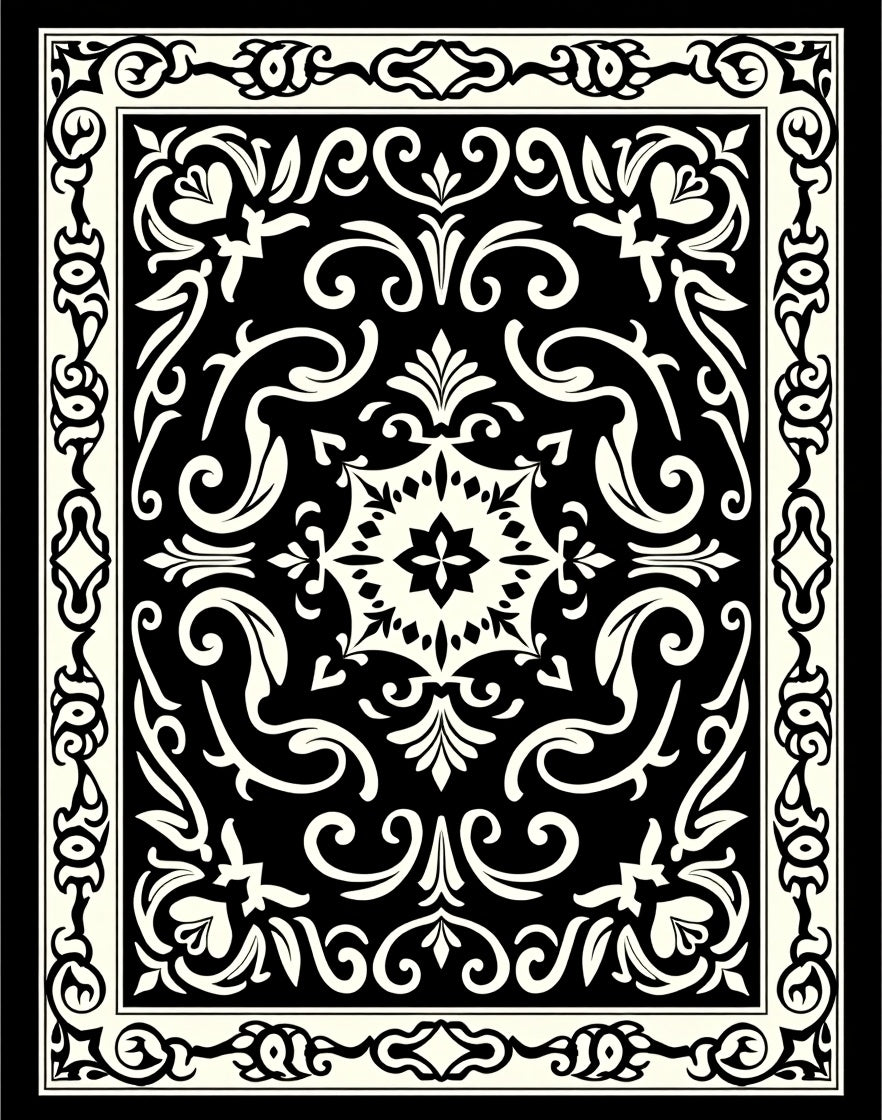 Traditional Black and Cream Medallion Rug