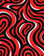 Red Black Flowing Pattern Rug