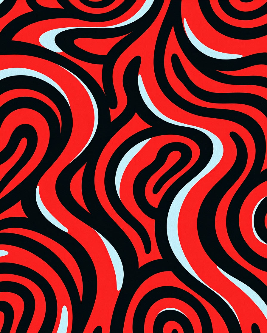 Red Black Flowing Pattern Rug