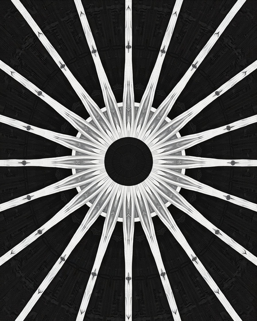 Radiating Starburst Geometric Black White Design Rug