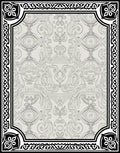 Elegant Black White Floral Scroll Pattern Rug