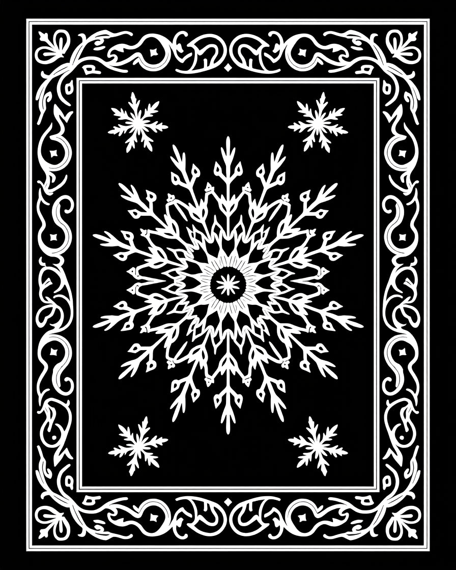 Intricate Snowflakes on Black Background Rug
