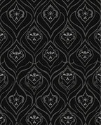 Elegant Black Silver Damask Pattern Rug