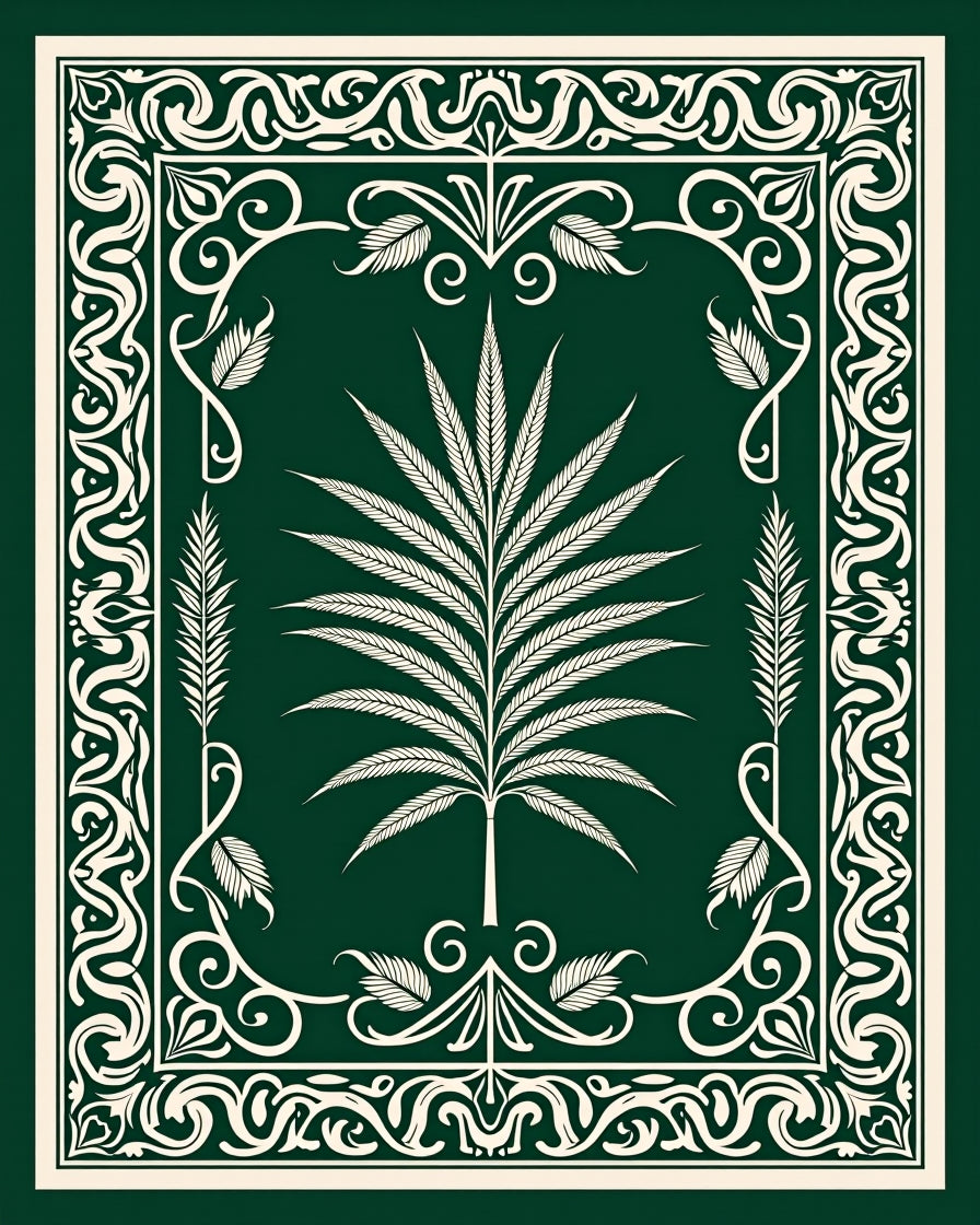 Ornate Green Fern Pattern Rug