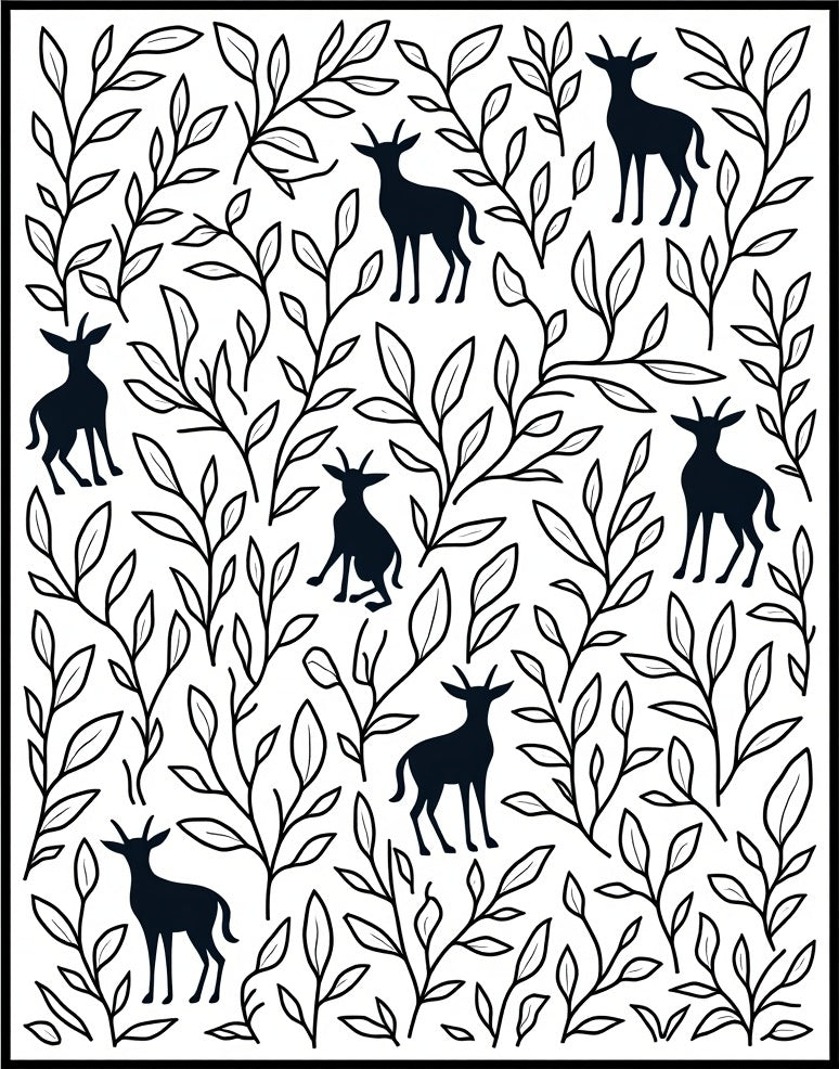 Whimsical Deer Botanical Pattern Rug