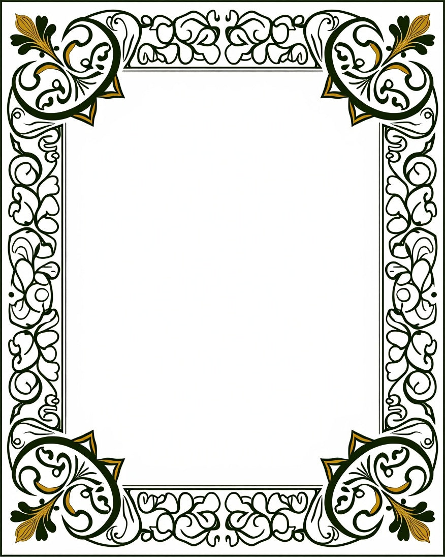 Intricate Floral Scrollwork Golden Accent Rug
