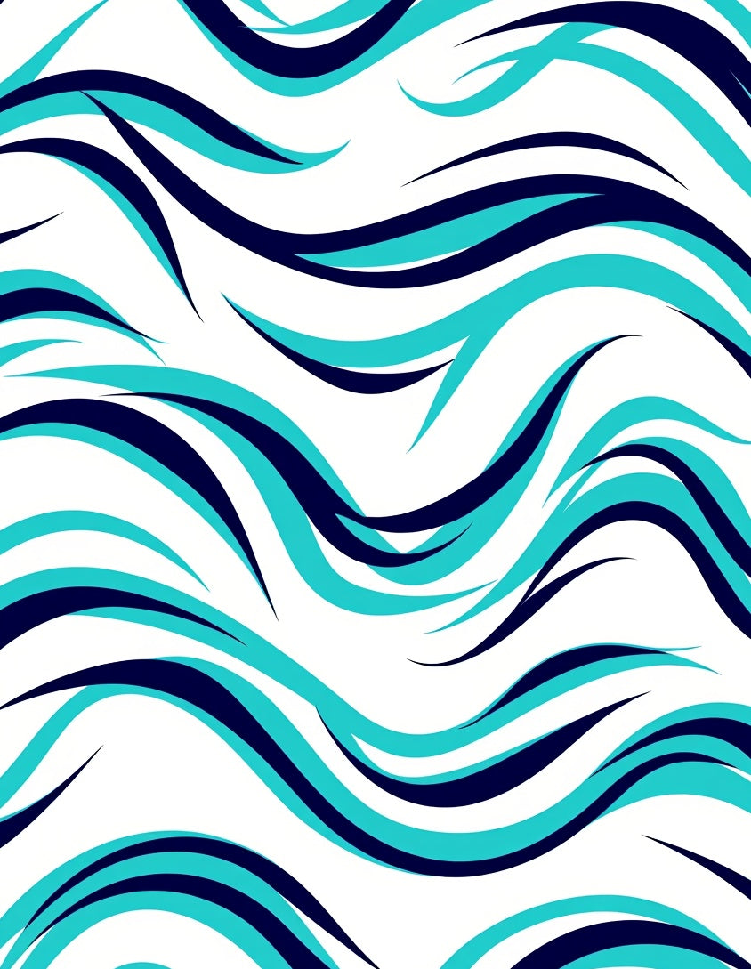 Aqua and Navy Swirling Waves Rug