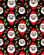 Jolly Santa Faces Holly Background Rug