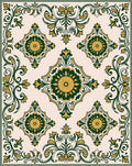 Elegant Green Gold Floral Scroll Pattern Rug