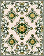 Elegant Green Gold Floral Scroll Pattern Rug