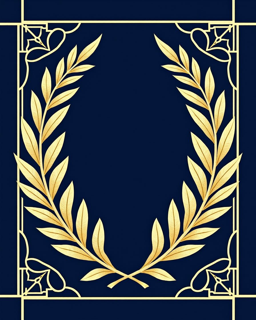 Gold Laurel Wreath Geometric Pattern Rug