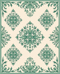 Green Floral Damask Pattern Rug